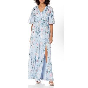 Adrianna Papell dress 16W blue floral long maxi gown
